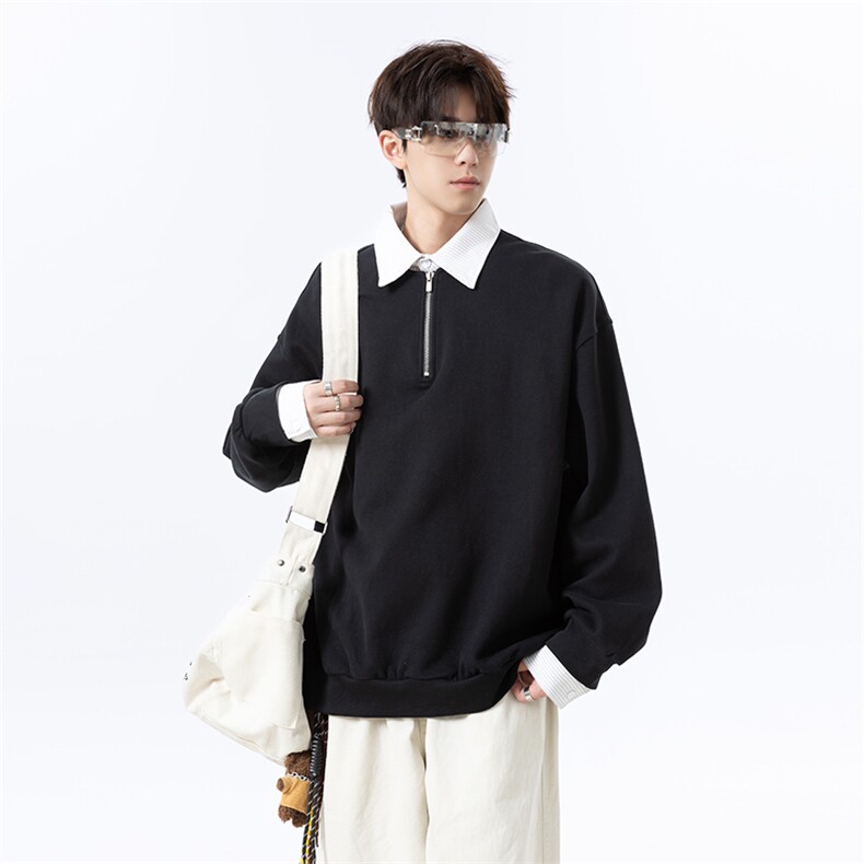 高克重格子条纹拉连V领时尚假两件拼接大码卫衣XZ301A WY2508图片