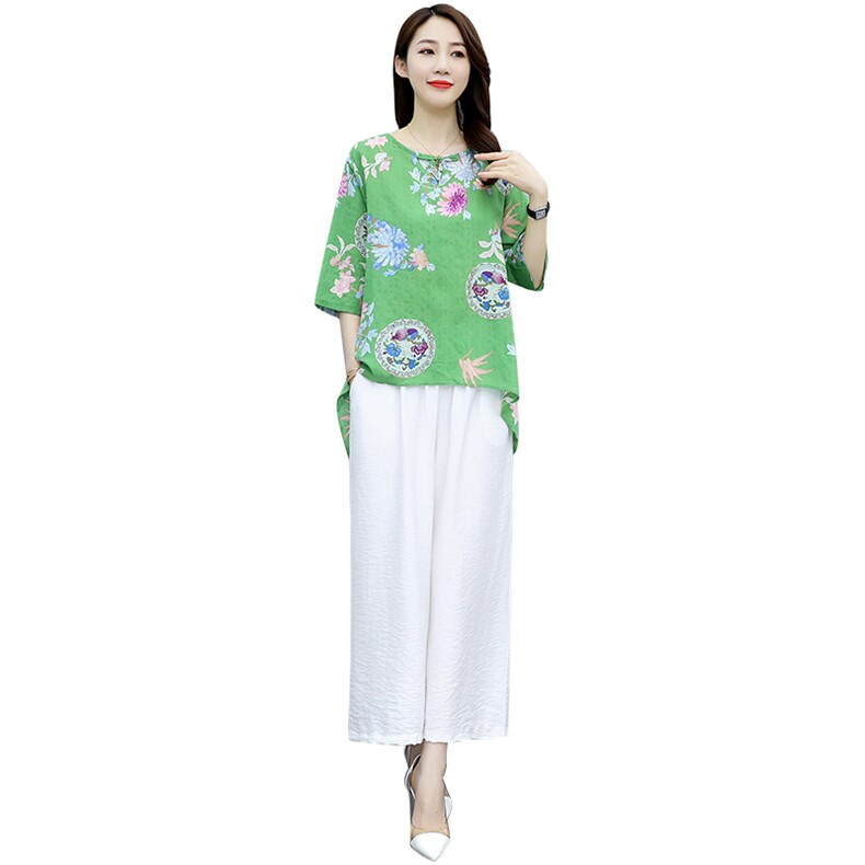 2021夏季新款时尚气质圆领简约优雅休闲舒适显瘦两件套,女装套装/套裙,香香