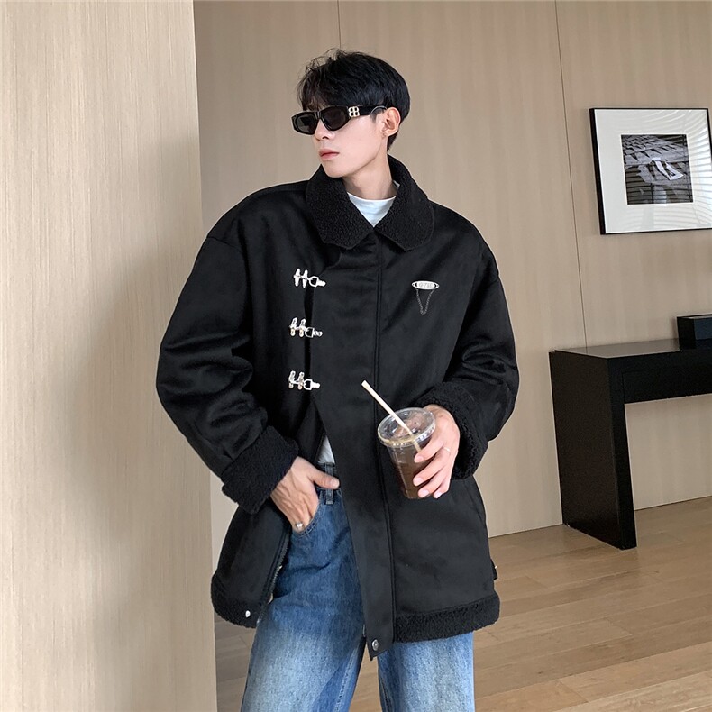 港风翻领麂皮绒羊羔毛金属飞机扣设计棉衣男YG77108P135控178，男装棉衣，星座227-7