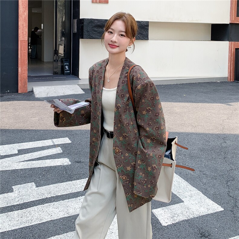 美拉德碎花西装外套女春秋2025新款流行韩系大方得体西服爆款超火,女装西装,2C205