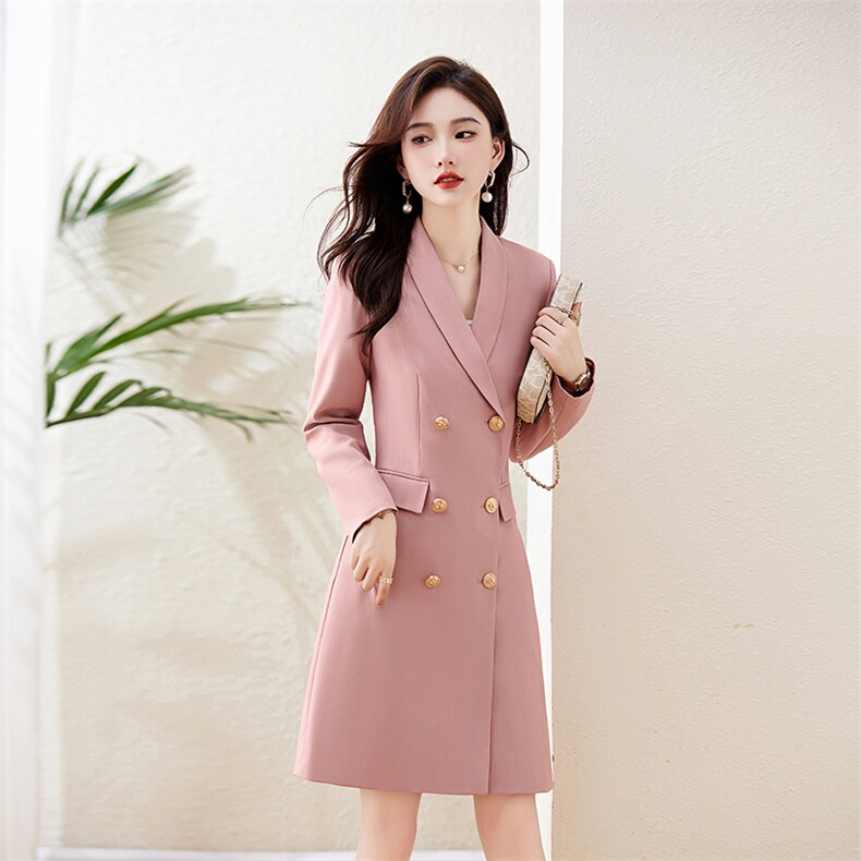 2024新款秋冬季显瘦双排扣大翻领中长款风衣裙优雅气质女装外套，女装风衣，贝蕾酷儿