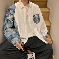 港风花型长袖衬衫大码M-5XL情侣风衬衫男长袖衬衣CS7714P60，男装衬衫，星座227-7
