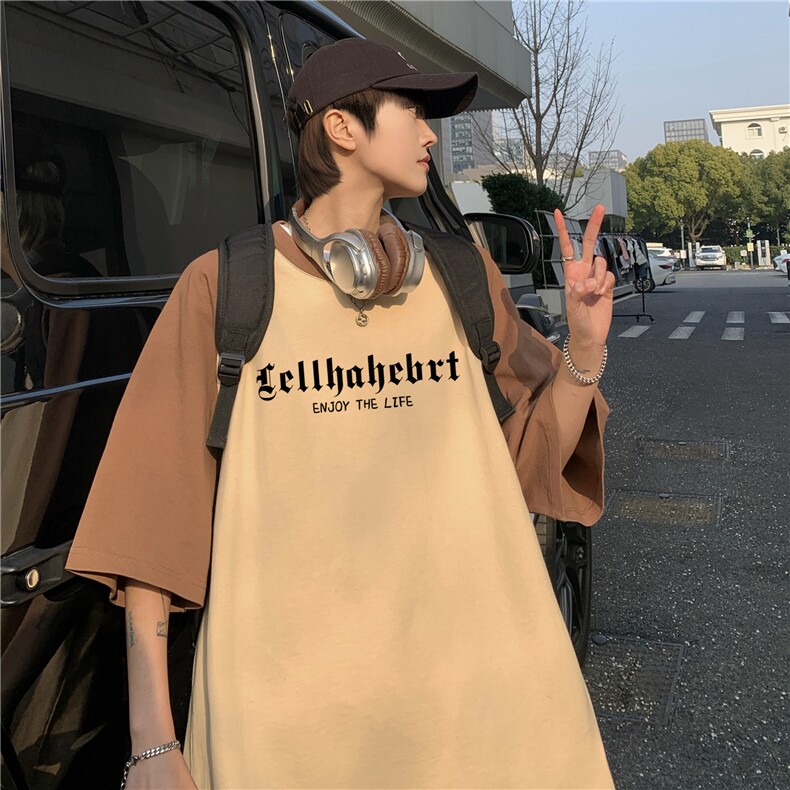 现货高品质230克紧密赛络纺拼接插肩袖短袖T恤主推差价大视频支持,男装T恤,电商A426-1(原A430-1)