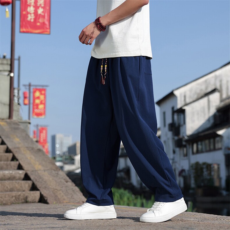 春夏新款风棉麻宽松透气休闲裤男士帅气阔腿直筒裤K2511-P65,男装休闲裤,电商A008
