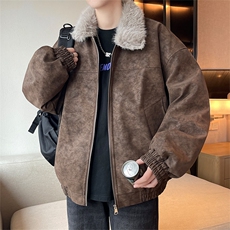 座山雕男装冬季美式加绒加厚夹棉皮衣外套潮情侣款XZ102B-1P115，男装皮衣，星座102B-1