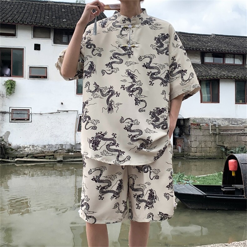 DSA028-TZ2402特P50量大优供视频新风龙纹冰丝短袖短裤套装男,男装休闲套装,电商A028