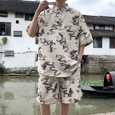 DSA028-TZ2402特P50量大优供视频新风龙纹冰丝短袖短裤套装男，男装休闲套装，电商A028