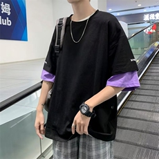 假两件t恤男韩版潮流拼色2023夏季新款ins宽松百搭体恤ST057-P32，男装T恤，星座412-3