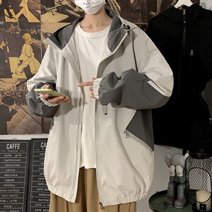 2021春季新港风海报大码男撞色拼接连帽夹克ins潮流外套J6071-P70图片