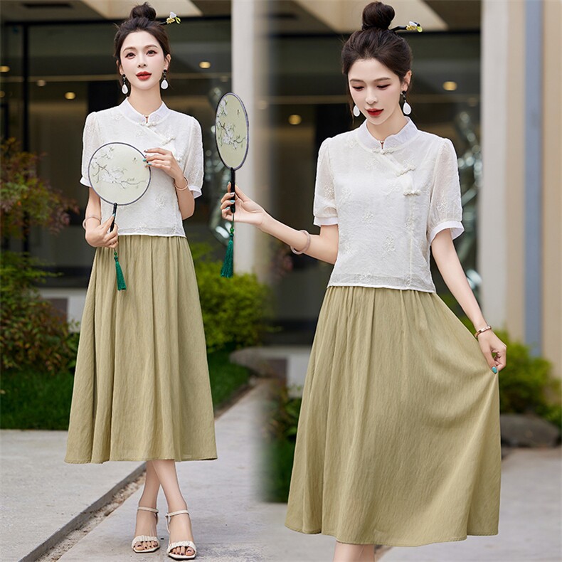 2024夏季新款时尚休闲优雅复古盘扣两件套，女装套装/套裙，香水丽阁