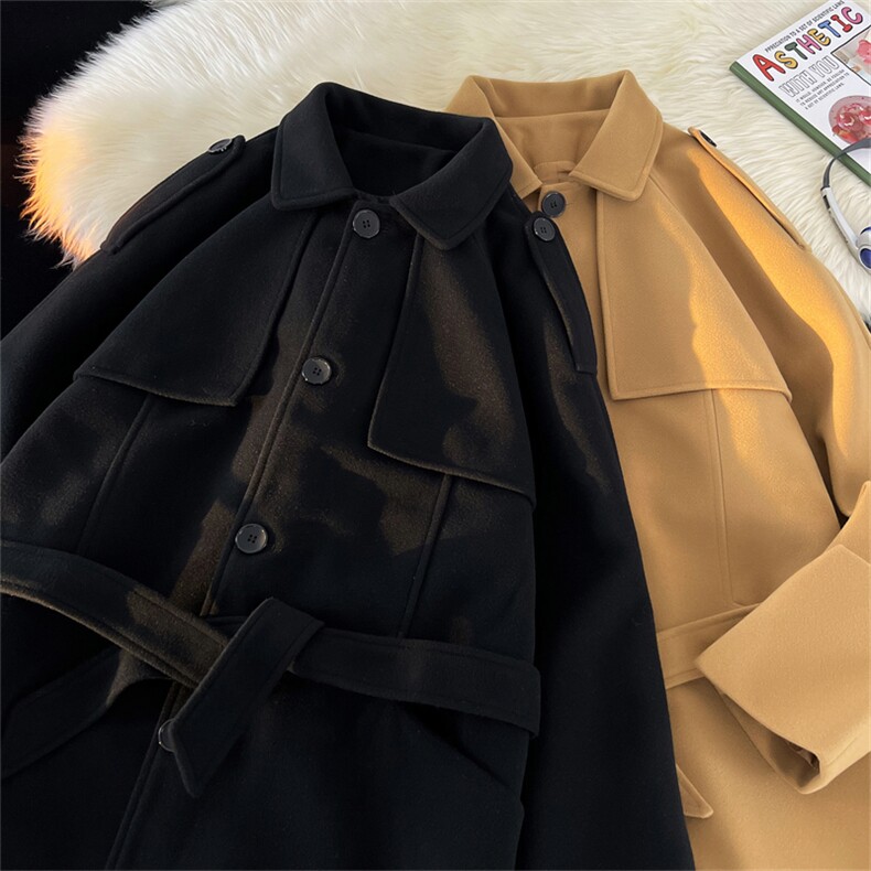 N8180/P120秋冬新款过膝中长款呢大衣宽松呢料风衣毛呢子外套，男装毛呢大衣，电商A141