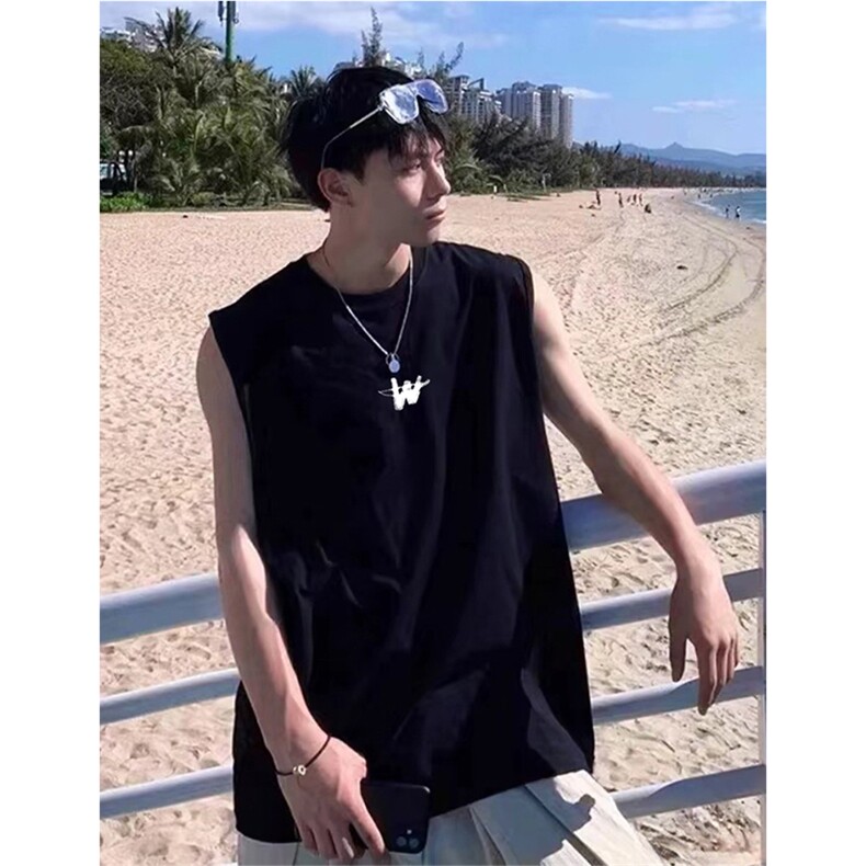 抖音得物供货现货重磅纯棉美式休闲印花宽松无袖背心潮牌t恤ABX01,男装背心/马甲,电商A443