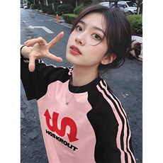 夏季美式高街重磅纯棉三条杠织带插肩撞色男女短袖T恤CZ22-特P25，男装T恤，电商A486