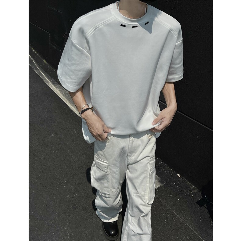 EQ437240克手工钢标夏季短袖T恤高级感男宽松简约设计款潮流宽松,男装T恤,电商C306-1