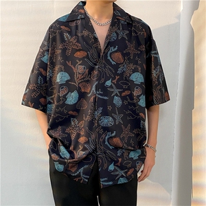 夏季五分袖潮牌宽松垂感面料男式痞帅衬衫男百搭防晒服外套夹克图片