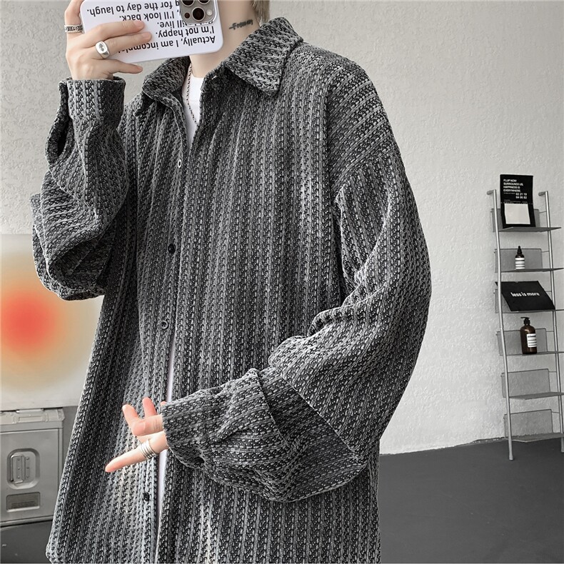 8XL-M鱼骨纹小香风衬衫男生春秋衬衣宽松慵懒垂感外套CS29009P45,男装衬衫,电商B312