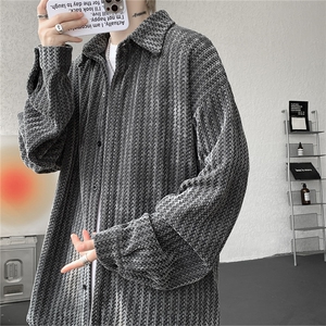 8XL-M鱼骨纹小香风衬衫男生春秋衬衣宽松慵懒垂感外套CS29009P45
