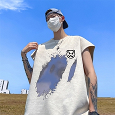 直播品质德进口直喷印花美式麂皮绒宽松背心无袖t恤JP131-25，男装T恤，电商A486