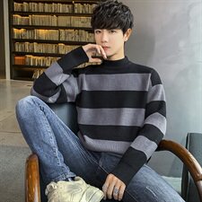 Tim-MY572潮流半高领毛衣男宽松加厚套头打底衫韩版青年线衣，男装针织衫/毛衣，电商D310（原电商305）
