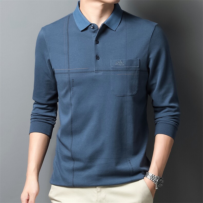 中年男士新款纯棉polo衫秋季商务休闲爸爸装翻领纯色长袖t恤男装,男装T恤,电商B212（原钱塘6029）