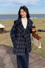 学院风复古格子毛呢外套女2025冬季新款韩系高级感双面呢羊毛大衣，女装毛呢外套，2C269