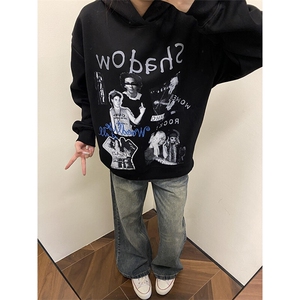 潮牌嘻哈人物印花连帽卫衣外套上衣 WY1141 特P46 加绒特P55图片