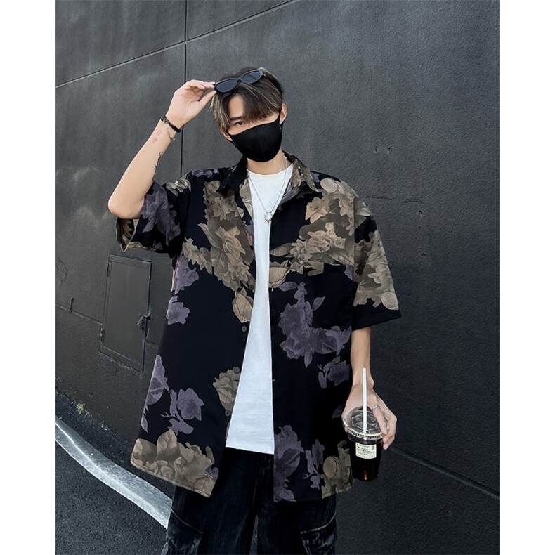 F319-P382025夏季新款日系潮牌短袖衬衫男美式高街休闲衬衣现货,男装衬衫,星座512-6