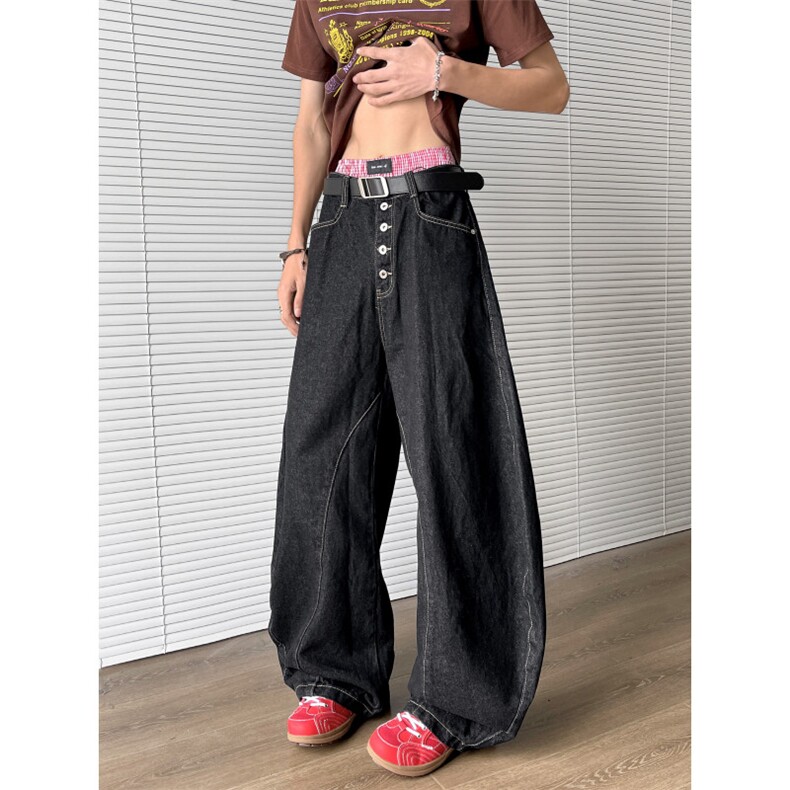 重工排扣设计牛仔裤宽松阔腿cleanfit挺括弯刀裤N646-P50，男装牛仔裤，星座308B-2