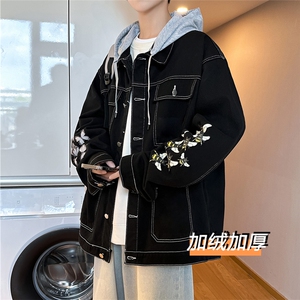 JK3028J-P95-限价138 M-5XL羊羔绒加绒牛仔夹克外套连帽棉服大码图片