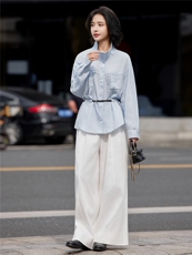 韩系气质时尚衬衫阔腿裤两件套2026春秋新款收腰显瘦潮流穿搭套装，女装套装/套裙，姿萝菲