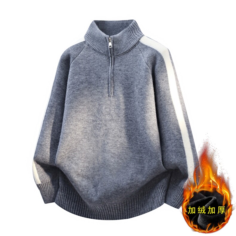 MY7233加绒-TP65加绒半拉链新款针织衫男慵懒风长袖套头毛衣外套，男装针织衫/毛衣，电商A320
