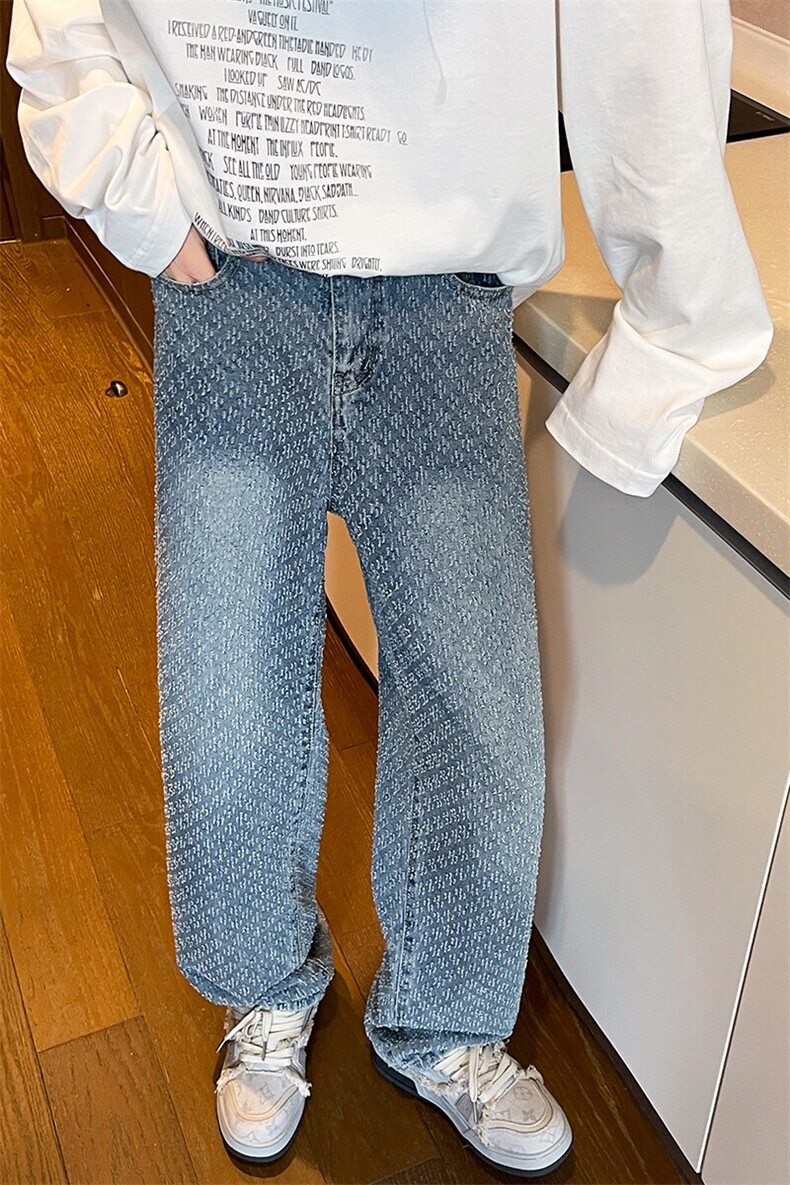 8XL-M牛仔蓝男肌理感星空纹阔腿休闲特大码长裤男K996P58控78,男装休闲裤,电商D206-1