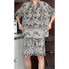 短袖衬衫男+短裤男套装男100%聚酯纤维M-5XL大码TZ78717P50控98，男装牛仔裤，星座226-1