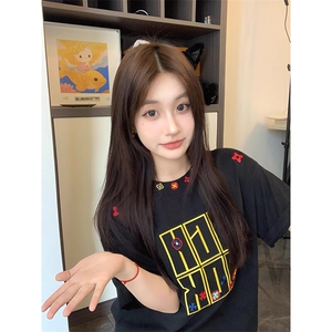 万针全刺绣工艺抖音得物高品质260克重磅纯棉双纱美式高街短袖T恤
