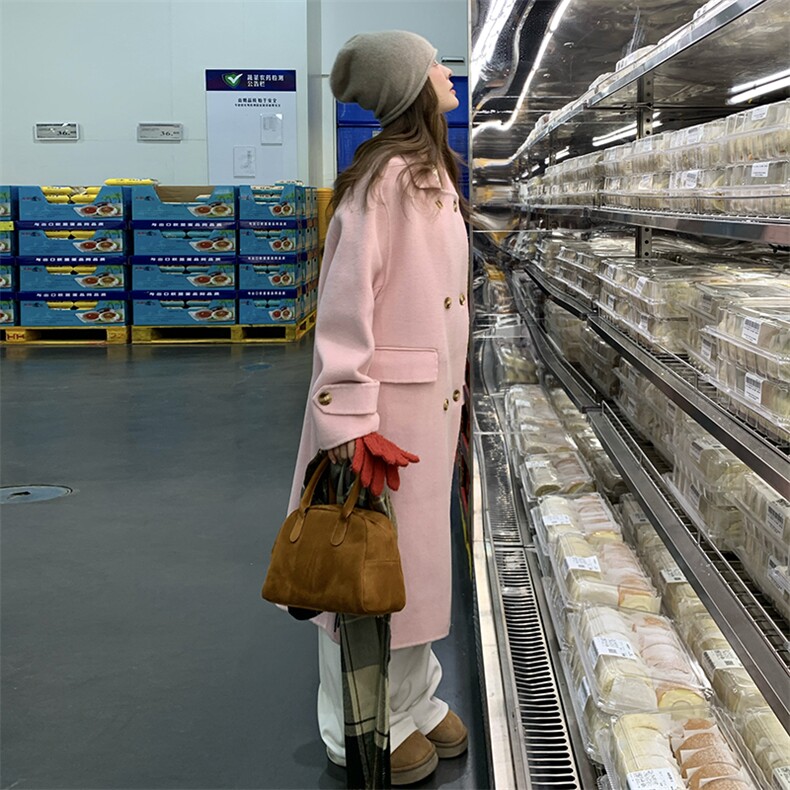 现货粉色甜美气质双面羊毛大衣2C212-G19-P225-K328，女装毛呢外套，2C212