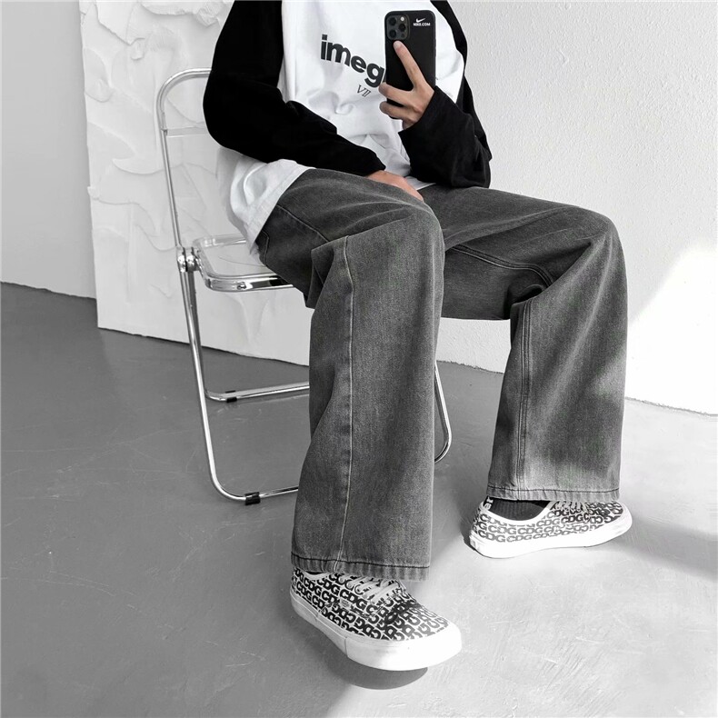 秋季高街拖地牛仔裤男hiphop裤子直筒宽松潮牌休闲长裤7067-p45，男装牛仔裤，星座1008