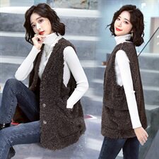 时尚气质仿羊羔毛马甲女冬季新款百搭显瘦保暖外套，女装马甲，超帛