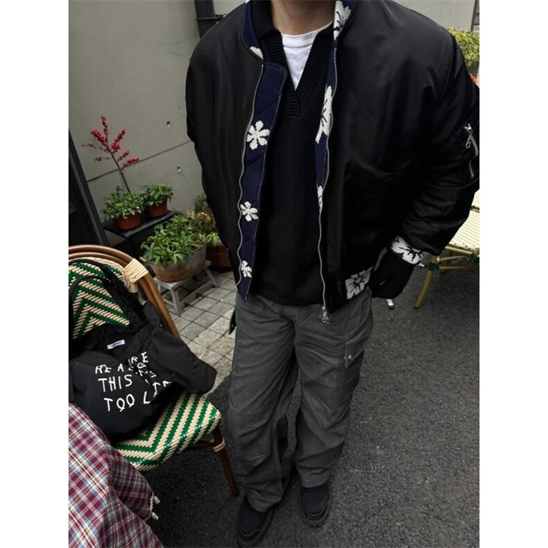 美式高街提花飞行员夹克外套男款春秋季潮牌高级感棒球服图片