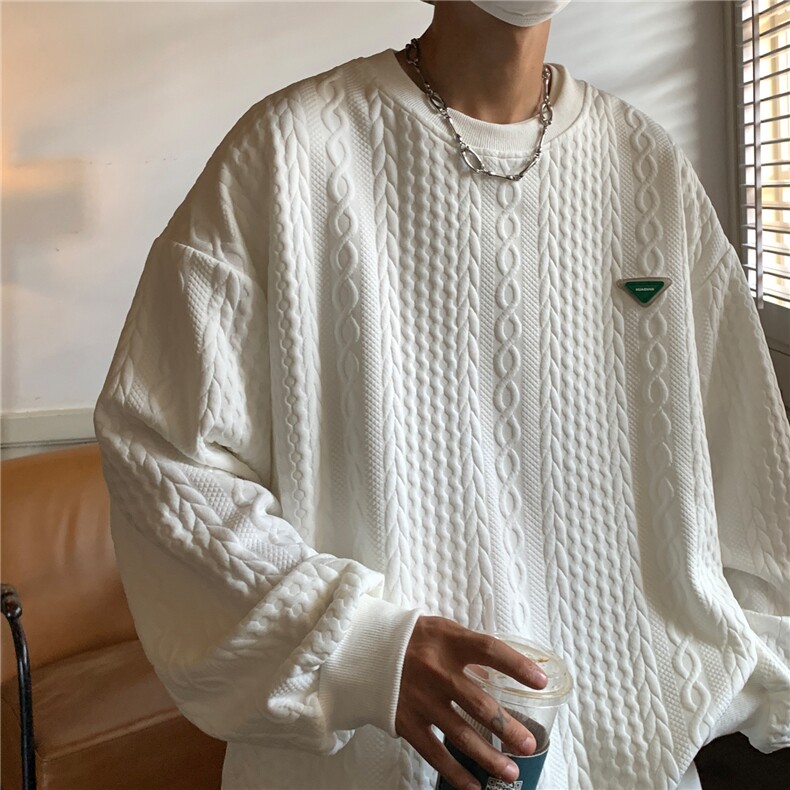秋冬新款菱形格纹提花宽松圆领套头情侣卫衣大码外套H762P58,男装卫衣,电商A341