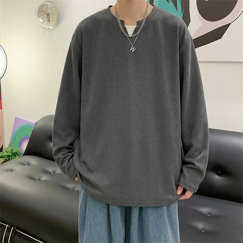V领肌理纹加绒长袖T恤【现货】C403A-CT2500V-特P18加绒-特P25,男装T恤,电商C403A