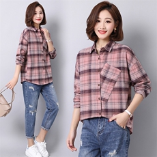 个性时尚格子衬衫潮流舒适2025年秋季中长款长袖优雅休闲文艺，女装衬衫，风姿绰
