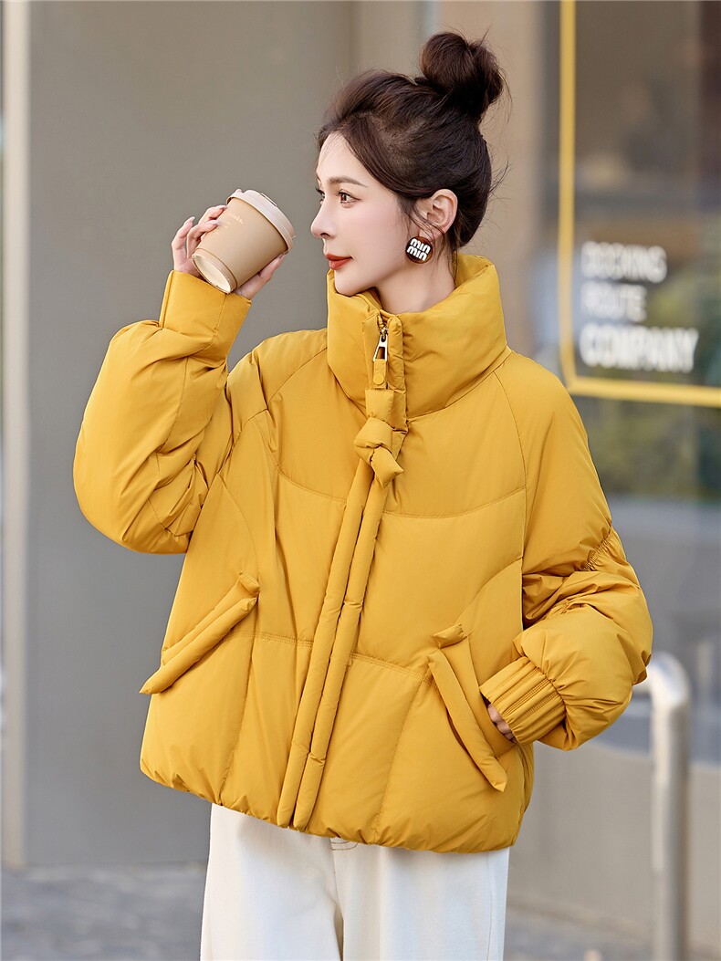 现货！无帽立领时尚优雅风保暖羽绒服女玫红色大气保暖外套,女装羽绒服,沐七七