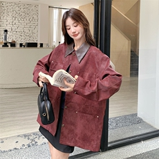 2024【新现货】复古做旧拼接撞色实计感皮外套082-5888P175K248，女装皮衣，浙宝192（原082）