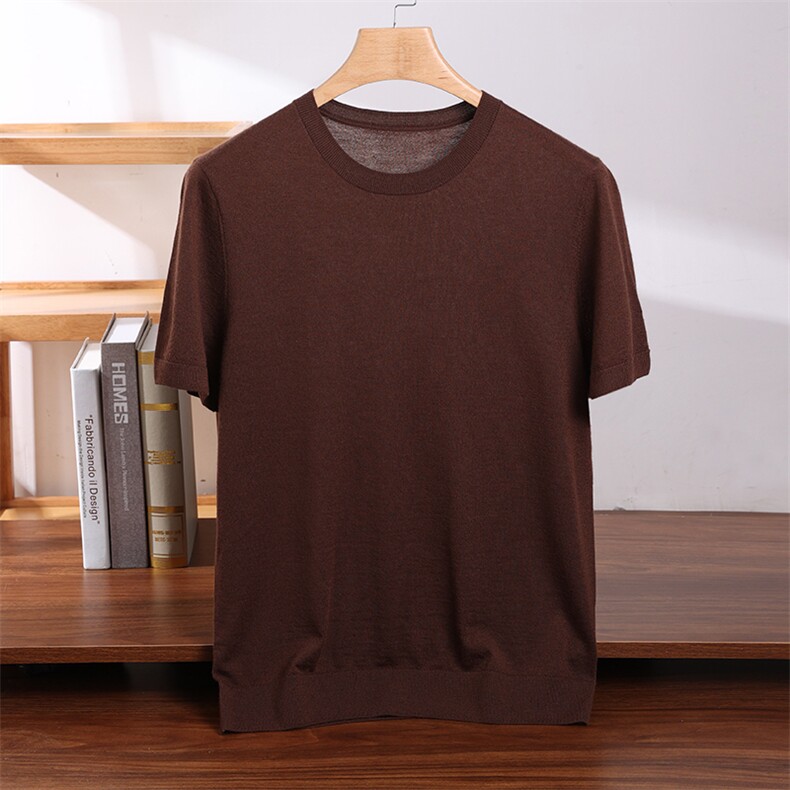 新款纯色针织圆领短袖套头上衣时尚百搭，男装羊绒套衫，清联羊绒