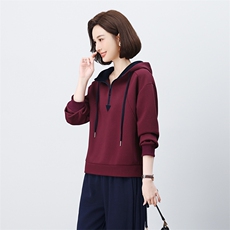 2025年秋春装新款休闲文艺时尚宽松显瘦拼接连帽卫衣女，女装短外套，璐依舞