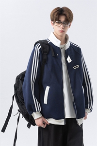 藏青色校服外套男款初中生美式运动夹克宽松休闲情侣青少年棒球服图片