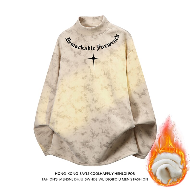 DR09-P24特420克现货卫衣加绒加厚德绒T恤半高领扎染内搭打底衫d，男装T恤，电商A456（原C415）