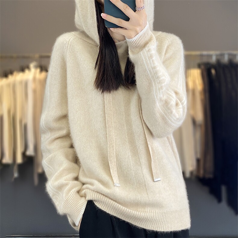 2024年秋冬季新款通勤长袖羊毛LTR202322字母加厚羊毛帽衫开衫，女装羊毛衫，丽特绒