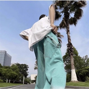 街头hiphop潮牌嘻哈彩色阔腿牛仔裤男vibe多巴胺渐变破洞休闲裤图片