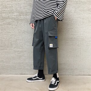 港风九分裤子男潮流宽松运动休闲裤直筒工装裤5106-特批30图片